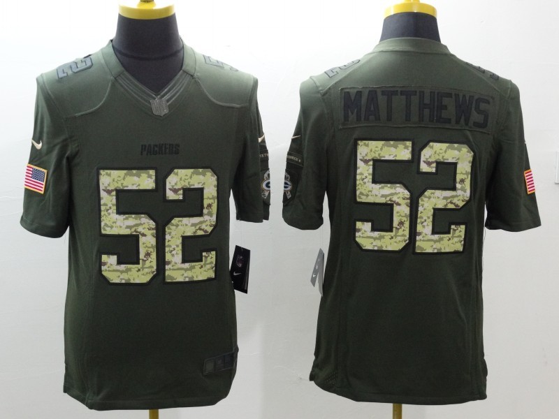 Men's Green Bay Packers Clay Matthews #52 Army Green Jersey